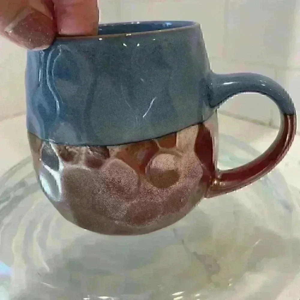 Boston warehouse trading corp. Coffee Mug Tea Cup Stoneware Gold and Blue Split